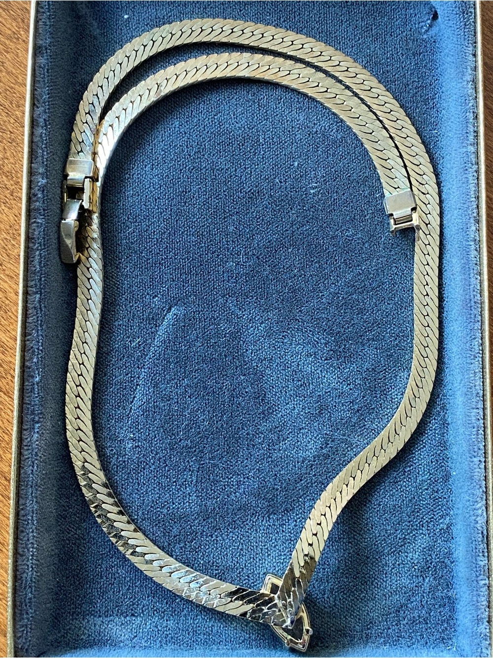 Gold-Tone Herringbone Necklace with Marquise Crystal Pendant - Picture 3 of 9